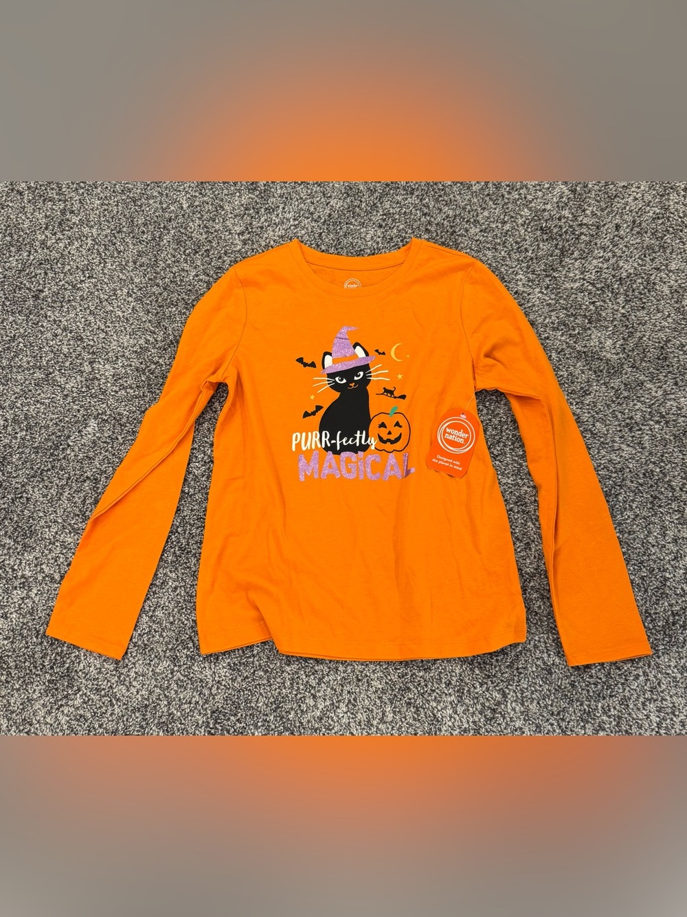 Wonder Nation Orange Halloween 'Purr-fectly Magical' Long-Sleeve Tee NWT